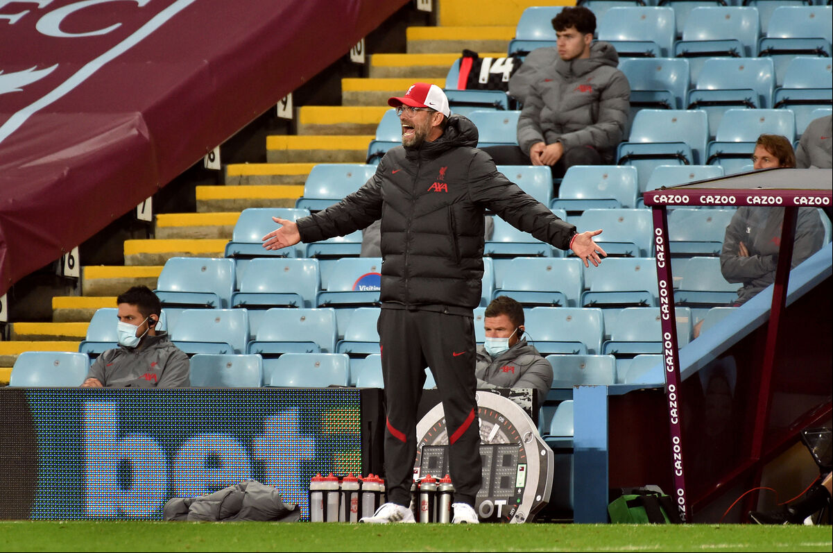Liverpool manager Jurgen Klopp on the touchline during the Premier League match at Villa Park, Birmingham. Liverpool manager Jurgen Klopp on the touchline during the Premier League match at Villa Park, Birmingham.