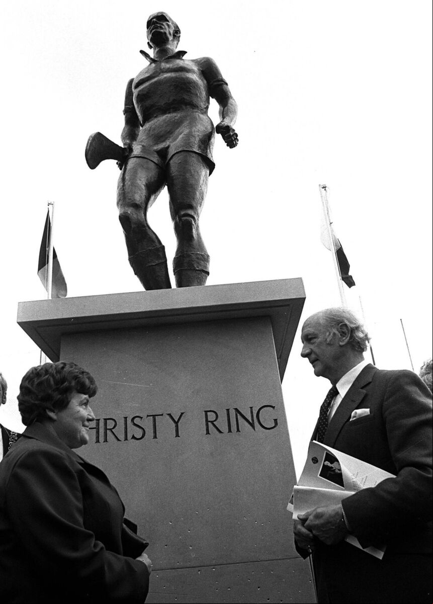 Christy Ring’s widow Rita with Jack Lynch after the former Taoiseach unveiled the statue to Christy in Cloyne on May 1, 1983. Christy Ring’s widow Rita with Jack Lynch after the former Taoiseach unveiled the statue to Christy in Cloyne on May 1, 1983.