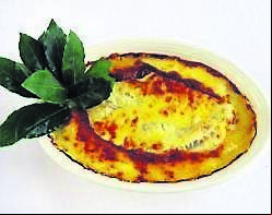 Gratin of Haddock with Cheddar Cheese and Mustard by Rory O'Connell. Gratin of Haddock with Cheddar Cheese and Mustard by Rory O'Connell.