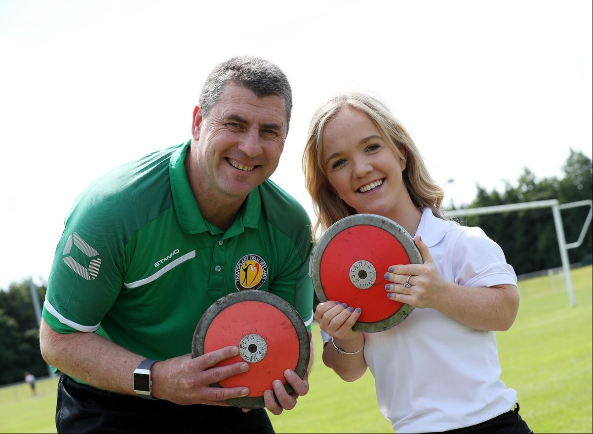 Para athlete Mary Fitzgerald from Kilkenny pictured with Discus competitor and Transplant Team Ireland member Mike Keohane, a liver transplant recipient from Rosscarbery, Co. Cork. Pic. Robbie Reynolds Para athlete Mary Fitzgerald from Kilkenny pictured with Discus competitor and Transplant Team Ireland member Mike Keohane, a liver transplant recipient from Rosscarbery, Co. Cork. Pic. Robbie Reynolds