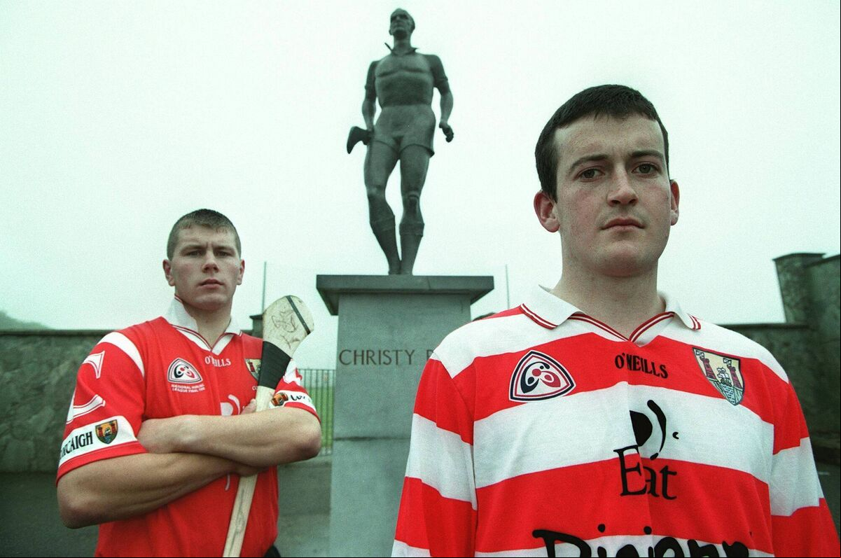 ONE OF THE GREATS: Cork hurlers Diarmuid O'Sullivan (left) and Donal Óg Cusack at the Christy Ring monument in Cloyne, County Cork, in 1999. Picture: INPHO/Patrick Bolger ONE OF THE GREATS: Cork hurlers Diarmuid O'Sullivan (left) and Donal Óg Cusack at the Christy Ring monument in Cloyne, County Cork, in 1999. Picture: INPHO/Patrick Bolger