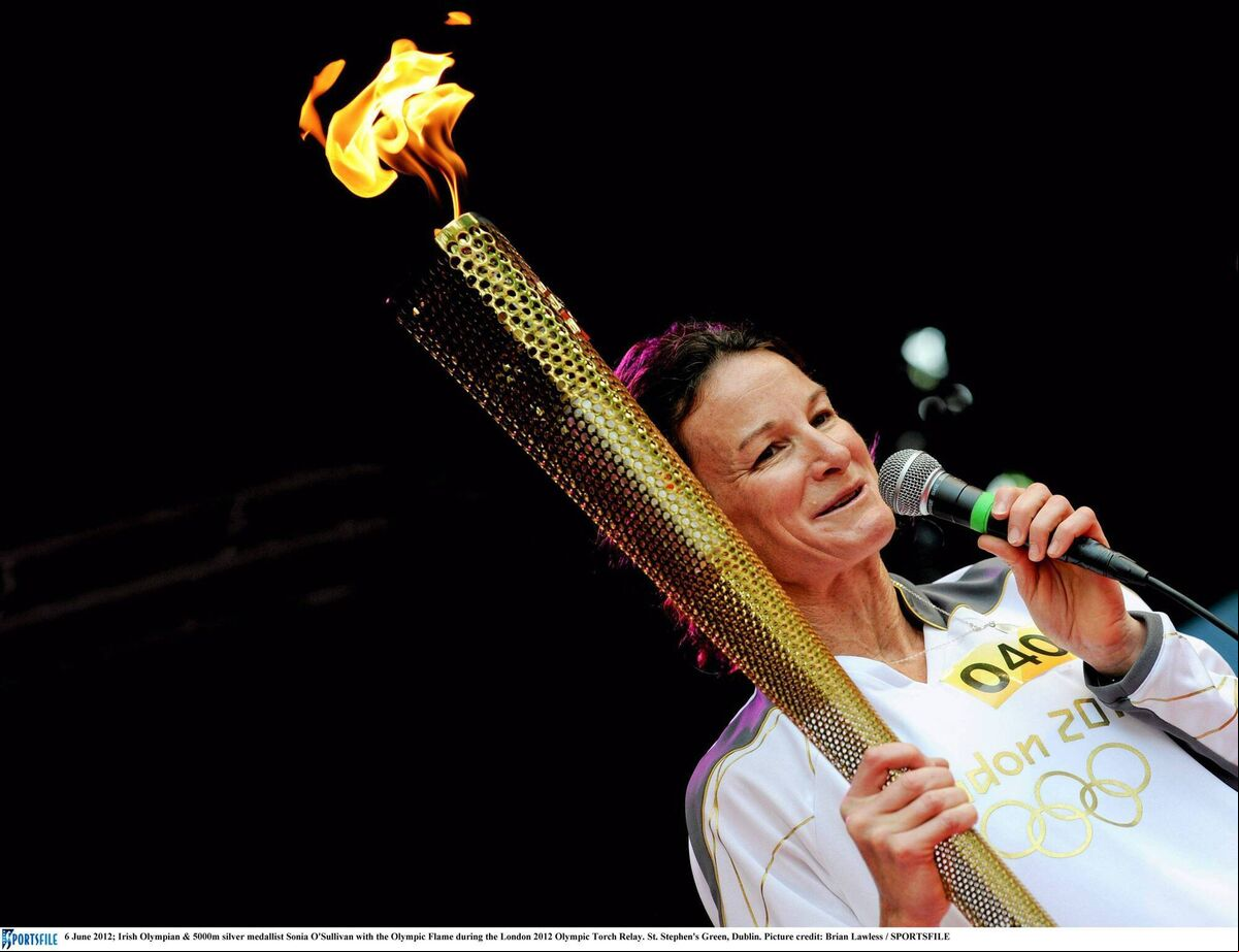 Irish Olympian and 5,000m silver medallist Sonia O'Sullivan with the Olympic Flame. Picture: Brian Lawless/SPORTSFILE Irish Olympian and 5,000m silver medallist Sonia O'Sullivan with the Olympic Flame. Picture: Brian Lawless/SPORTSFILE
