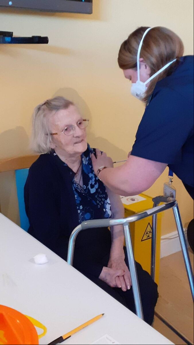 101-year-old Peg Curtin was the first person to complete the Covid-19 vaccination programme at Oaklodge Nursing Home. 101-year-old Peg Curtin was the first person to complete the Covid-19 vaccination programme at Oaklodge Nursing Home.