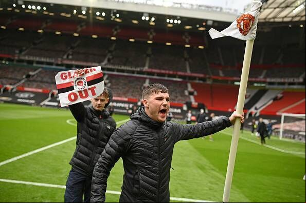 ers protest against Manchester United's owners, inside English Premier League club Manchester United's Old Trafford stadium last weekend. Picture: Oli SCARFF / AFP via Getty Images