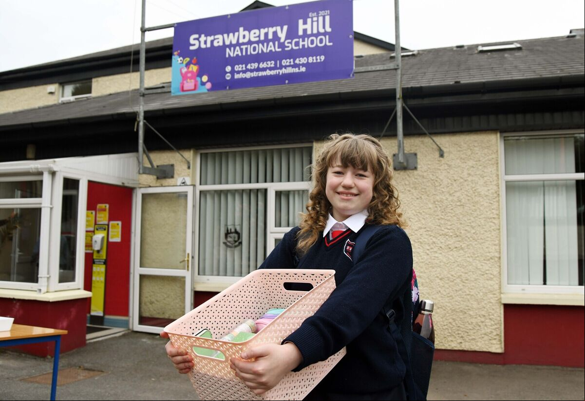 Maja Bieszczad, sixth class, arriving on the opening day of the new co-educational Strawberry Hill N.S., Cork. Picture Denis Minihane. Maja Bieszczad, sixth class, arriving on the opening day of the new co-educational Strawberry Hill N.S., Cork. Picture Denis Minihane.