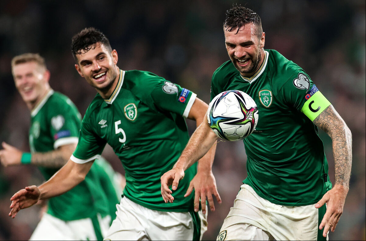 Ireland's John Egan and Shane Duffy celebrate their equalising goal against Serbia on Tuesday. Picture: INPHO/James Crombie Ireland's John Egan and Shane Duffy celebrate their equalising goal against Serbia on Tuesday. Picture: INPHO/James Crombie