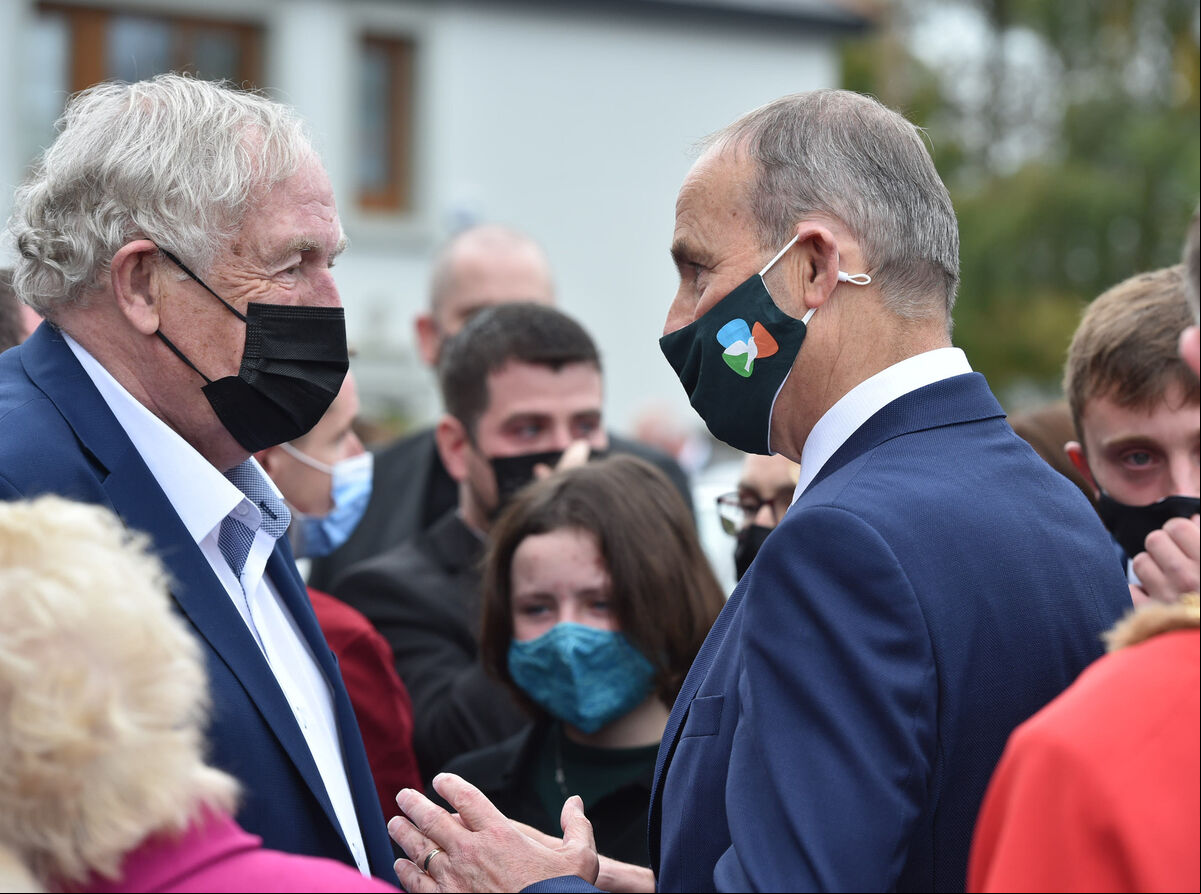 Dr Con Murphy and Taoisech Micheal Martin after the remains of Billa O’Connell are removed from The Lough Church , Cork following his funeral. Dr Con Murphy and Taoisech Micheal Martin after the remains of Billa O’Connell are removed from The Lough Church , Cork following his funeral.