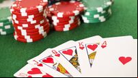 "Poker, royal flush and gambling chips."
