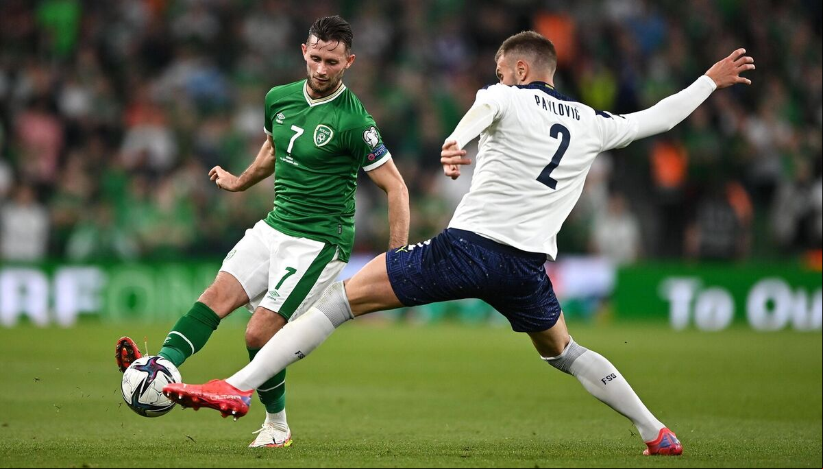 Ireland's Alan Browne gets his away before the tackle Strahinja Pavlović of Serbia during the World Cup qualifier last month. Picture: Seb Daly/Sportsfile Ireland's Alan Browne gets his away before the tackle Strahinja Pavlović of Serbia during the World Cup qualifier last month. Picture: Seb Daly/Sportsfile