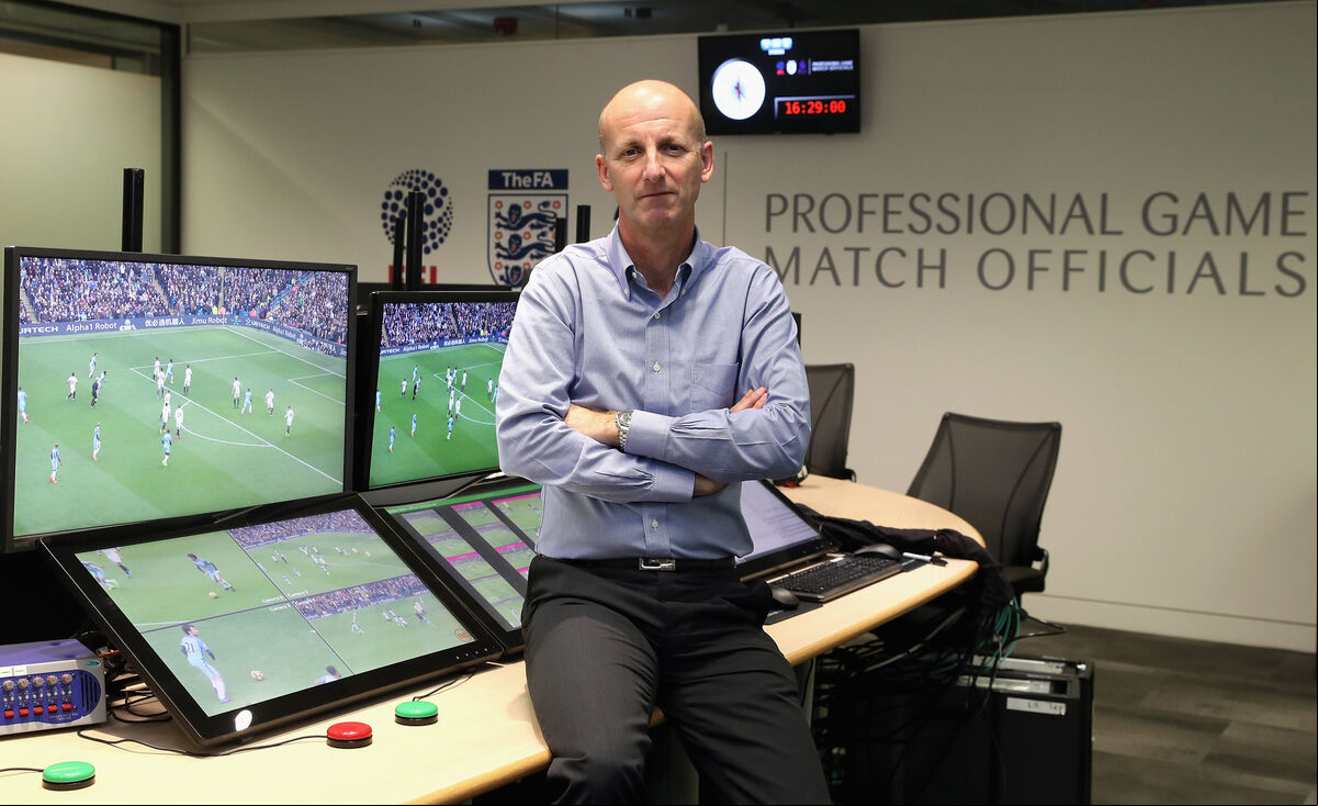 Premier League referee Mike Riley at the Premier League Video Assistant Referee (VAR) Hub in London. Premier League referee Mike Riley at the Premier League Video Assistant Referee (VAR) Hub in London.