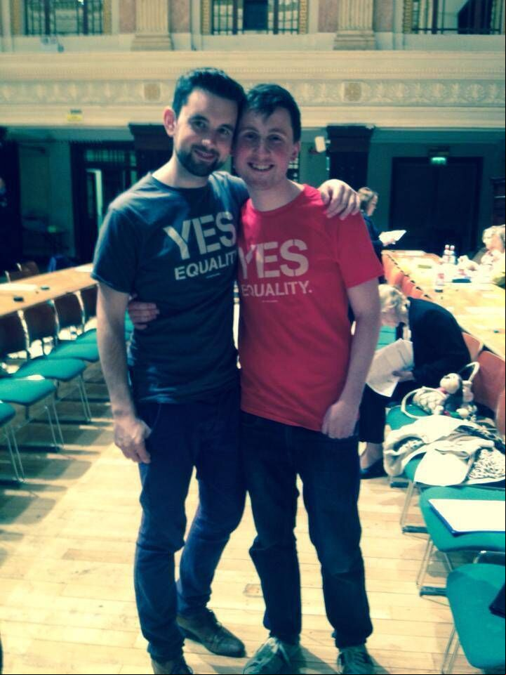 Pádraig Rice and Aaron O'Sullivan campaigning for marriage equality. Pádraig Rice and Aaron O'Sullivan campaigning for marriage equality.