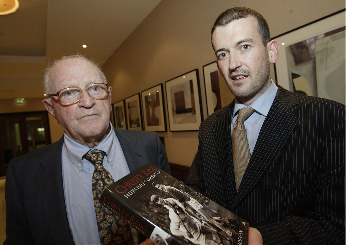 Paddy Hogan, who played in the half-back line with Christy Ring in the 1938 All-Ireland winning Cork minor team, and Donal Óg Cusack at the launch of Christy Ring: Hurling's Greatest by Tim Horgan. Picture: Neil Danton Paddy Hogan, who played in the half-back line with Christy Ring in the 1938 All-Ireland winning Cork minor team, and Donal Óg Cusack at the launch of Christy Ring: Hurling's Greatest by Tim Horgan. Picture: Neil Danton