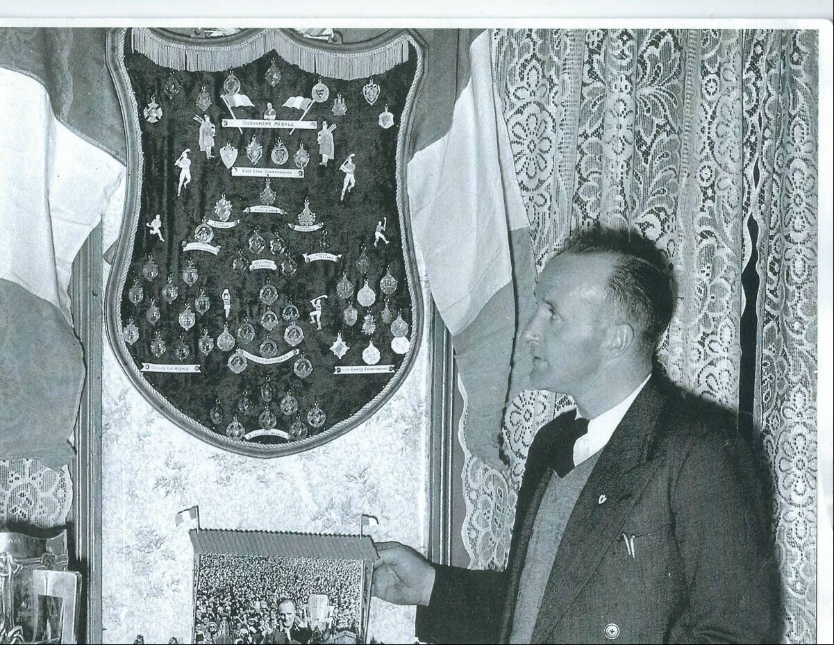 Christy Ring seen her displaying his collection of medals; bottom are his eight All-Ireland senior medals. Christy Ring seen her displaying his collection of medals; bottom are his eight All-Ireland senior medals.