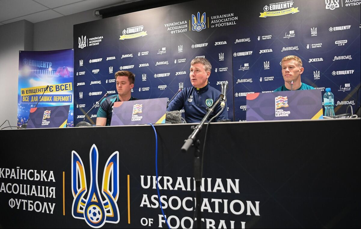 Irish Manager Stephen Kenny with James McClean, right, and Kieran Crowley, FAI communications manager, during a Republic of Ireland press conference at LKS Stadium in Lodz, Poland. Picture: Stephen McCarthy/Sportsfile Irish Manager Stephen Kenny with James McClean, right, and Kieran Crowley, FAI communications manager, during a Republic of Ireland press conference at LKS Stadium in Lodz, Poland. Picture: Stephen McCarthy/Sportsfile