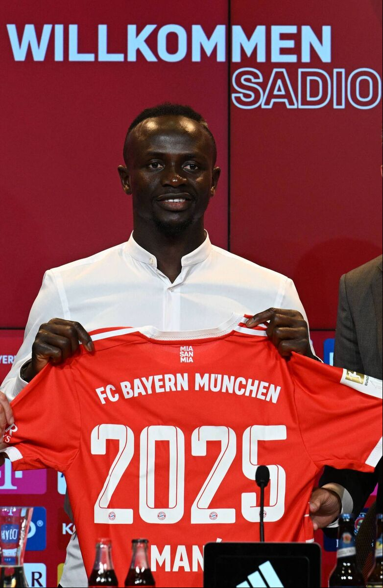 Bayern Munich's Senegalese new forward Sadio Mane poses with his jersey during a press conference after he signed a three-year deal with the German first division side. Picture: CHRISTOF STACHE/AFP via Getty Images) Bayern Munich's Senegalese new forward Sadio Mane poses with his jersey during a press conference after he signed a three-year deal with the German first division side. Picture: CHRISTOF STACHE/AFP via Getty Images)