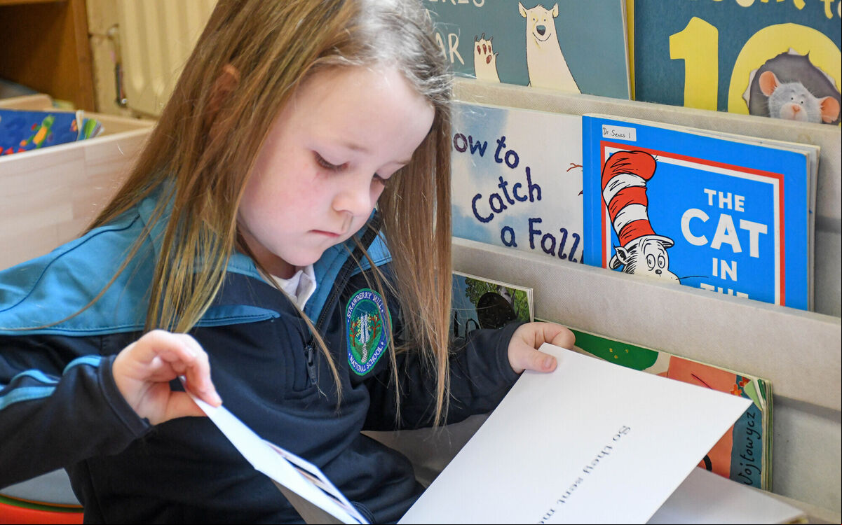 Chloe McCarthy O'Sullivan pictured amongst the books in Michelle O'Mahony's Junior infants class at Strawberry Hill NS. Chloe McCarthy O'Sullivan pictured amongst the books in Michelle O'Mahony's Junior infants class at Strawberry Hill NS.