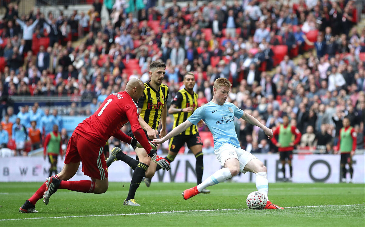 Manchester City's Kevin De Bruyne scores his side's third goal of the game during the FA Cup Final win at Wembley Stadium, London, May 18, 2019. Picture: Nick Potts/PA Wire Manchester City's Kevin De Bruyne scores his side's third goal of the game during the FA Cup Final win at Wembley Stadium, London, May 18, 2019. Picture: Nick Potts/PA Wire