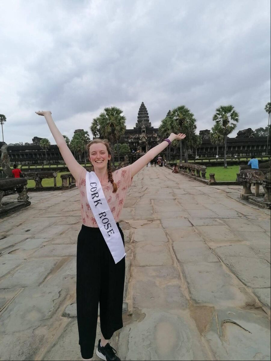 Cork Rose Jenny Byrne at Angkor Wat in Siem Reap, the largest religious monument in the world. Cork Rose Jenny Byrne at Angkor Wat in Siem Reap, the largest religious monument in the world.