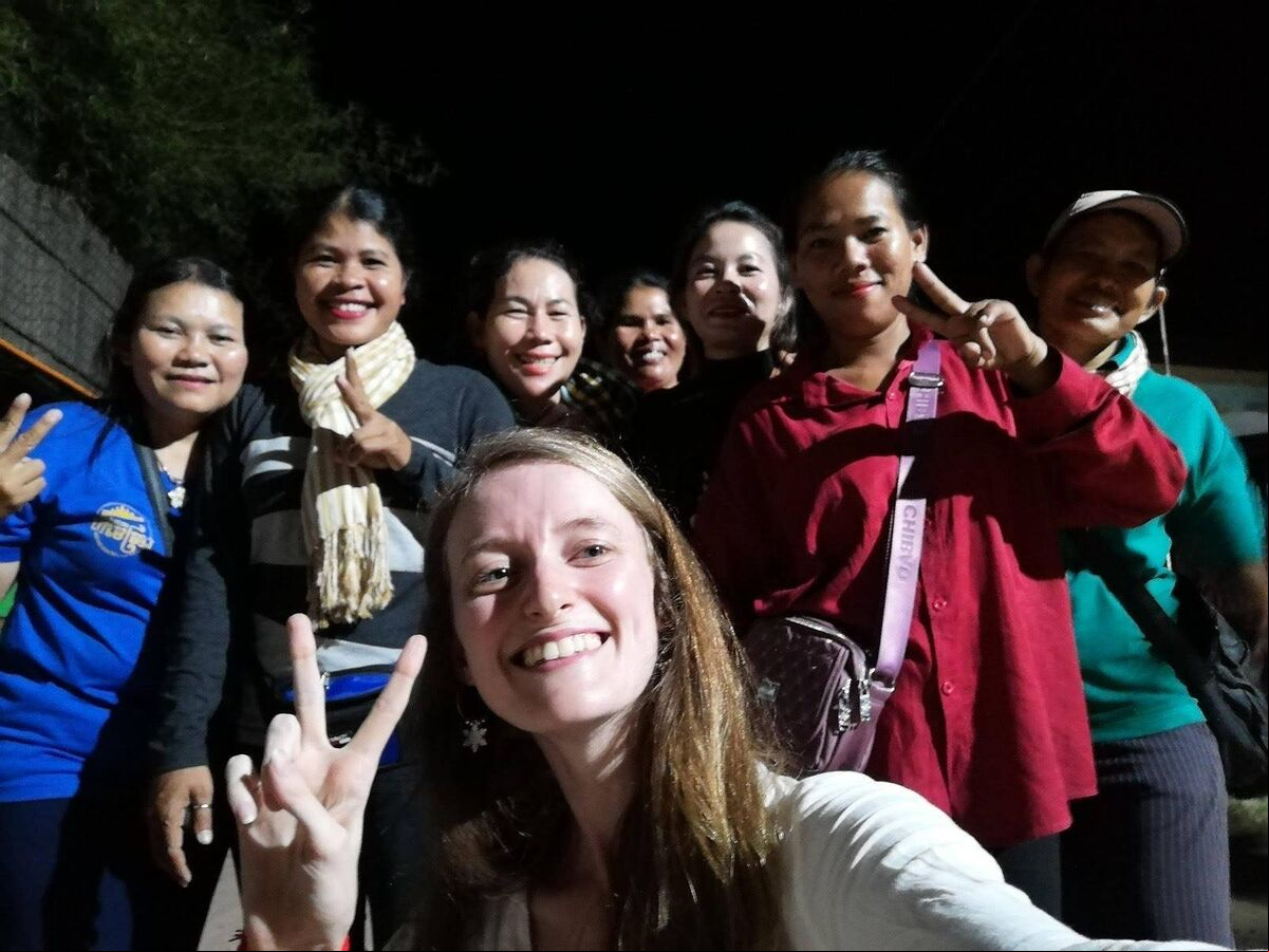 Jenny Byrne with a group of female tuk tuk drivers who are a part of Driver Srey, a group of female drivers in Siem Reap. Jenny Byrne with a group of female tuk tuk drivers who are a part of Driver Srey, a group of female drivers in Siem Reap.