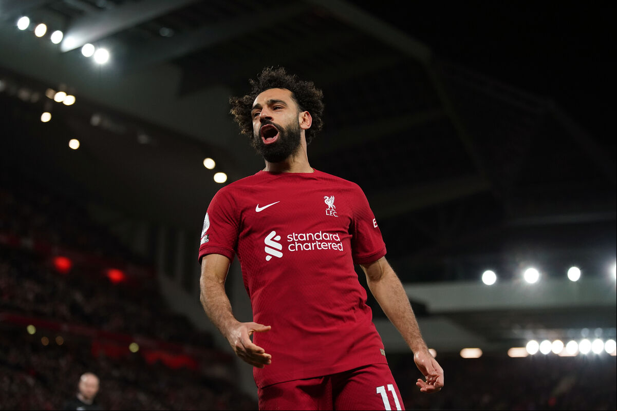 Liverpool's Mohamed Salah celebrates scoring his sides second goal against Wolves during their Premier League match at Anfield, Liverpool. Liverpool's Mohamed Salah celebrates scoring his sides second goal against Wolves during their Premier League match at Anfield, Liverpool.