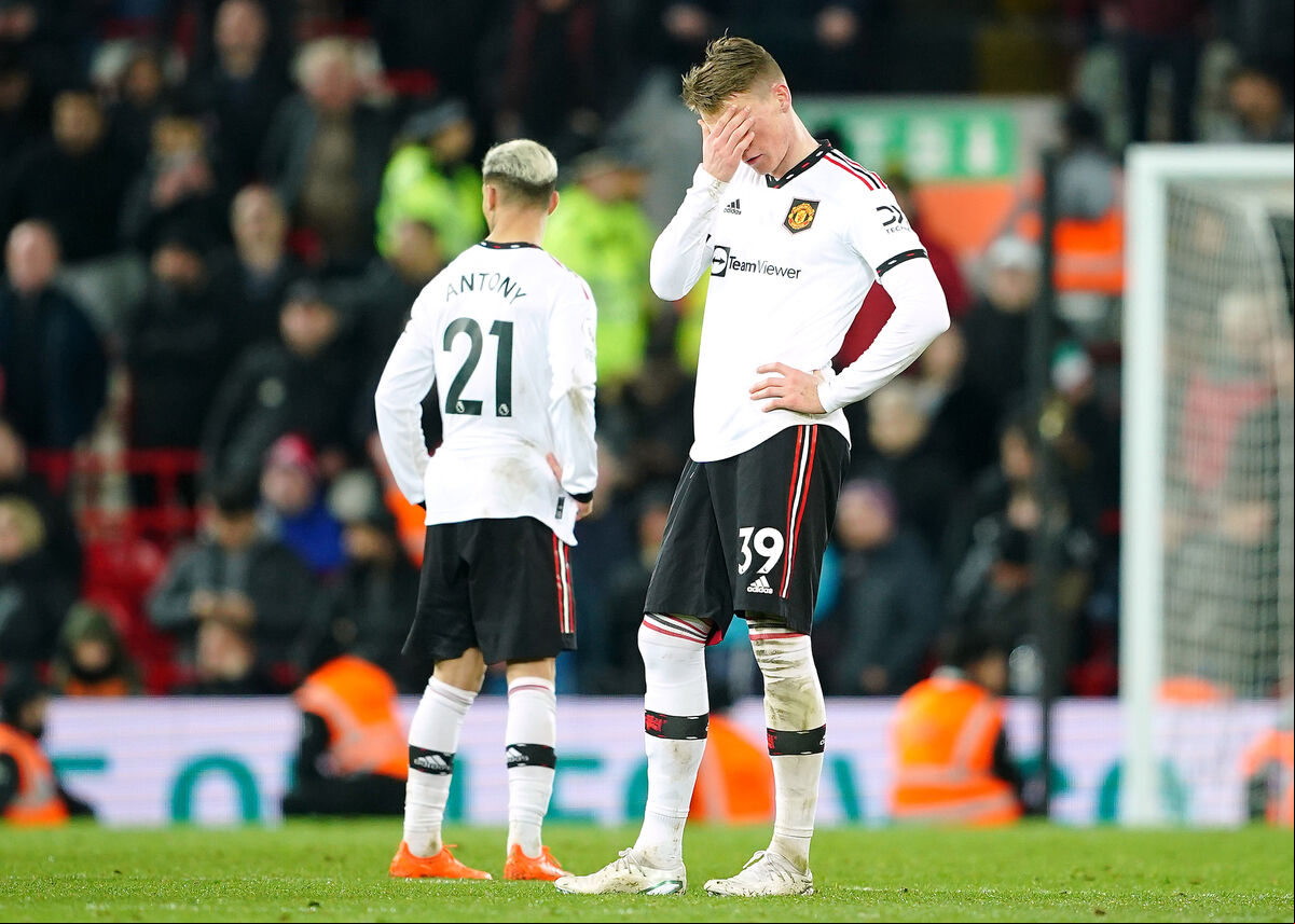 Manchester United's Scott McTominay (right) looks dejected after the final whistle in the Premier League match at Anfield, Liverpool. Manchester United's Scott McTominay (right) looks dejected after the final whistle in the Premier League match at Anfield, Liverpool.