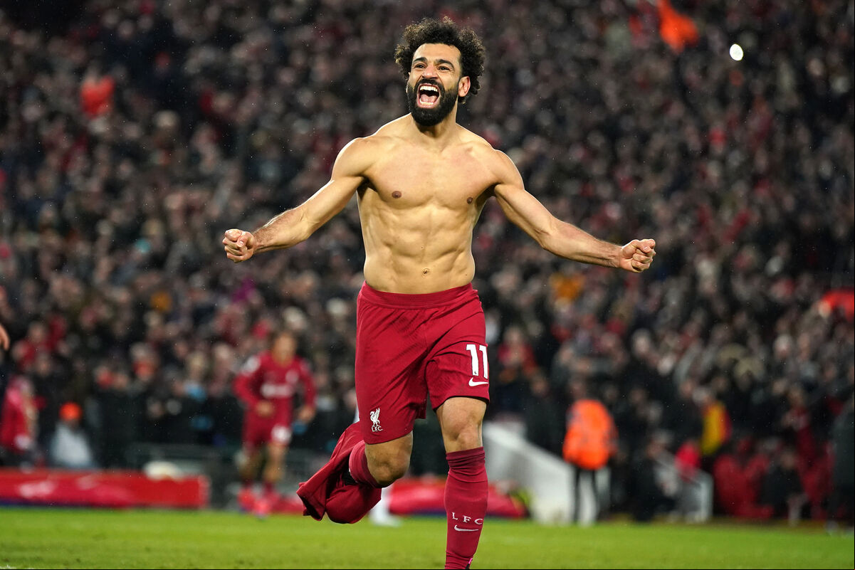 Liverpool's Mohamed Salah celebrates scoring their side's sixth goal of the game against Man United. And breaking Liverpool's Premier League scoring record. Liverpool's Mohamed Salah celebrates scoring their side's sixth goal of the game against Man United. And breaking Liverpool's Premier League scoring record.