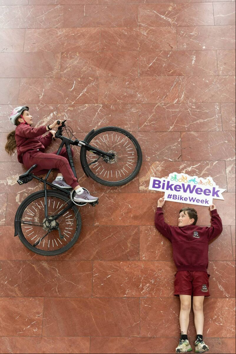 Ida McGowan and Matthew McGowan, Scoil Mhuire Na nGrást Belgooy at the launch of Bike Week 2023 at Cork County Hall. Ida McGowan and Matthew McGowan, Scoil Mhuire Na nGrást Belgooy at the launch of Bike Week 2023 at Cork County Hall.