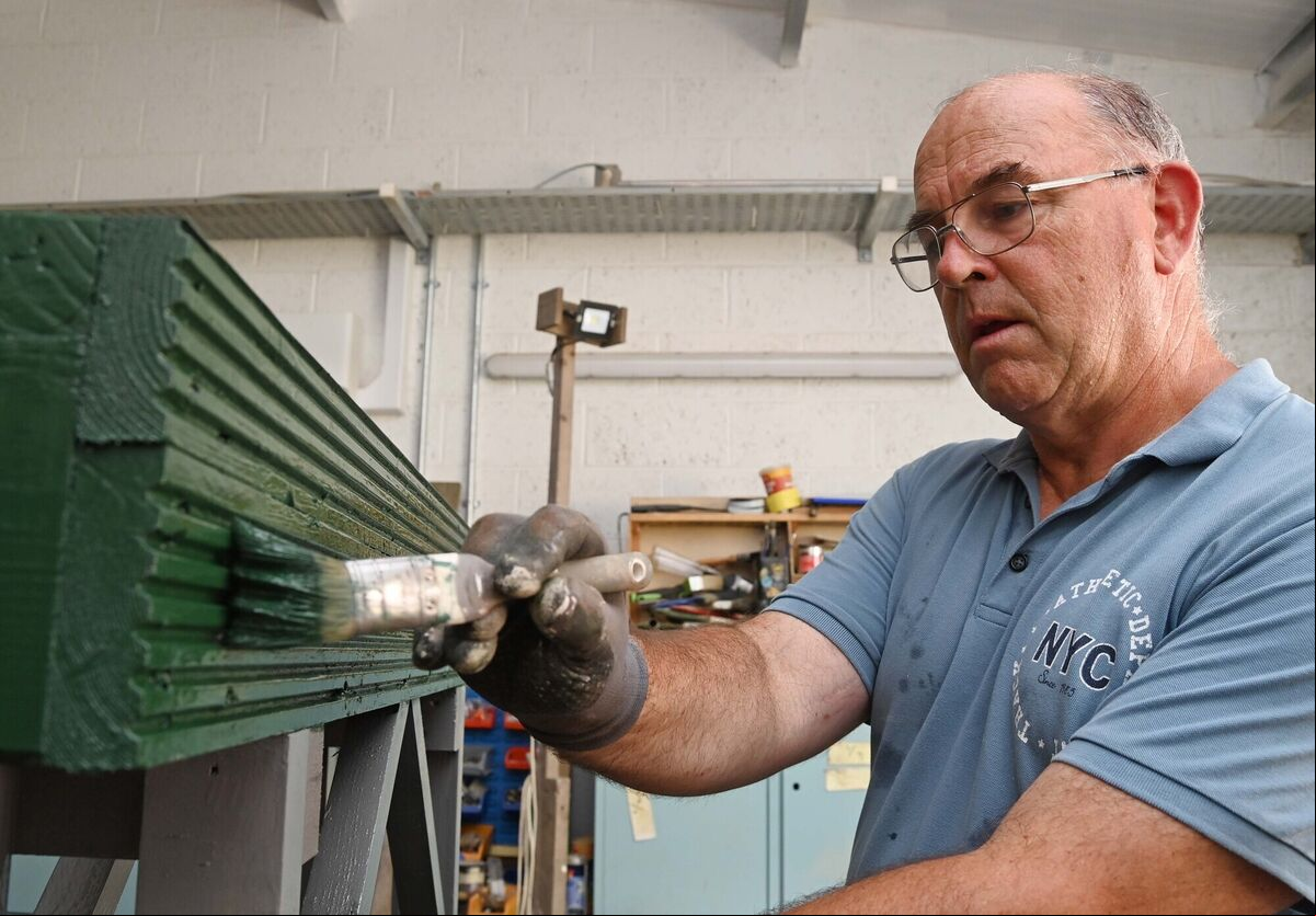 Finbarr Heas painting in the woodwork room in Carrigaline Men's Shed. Picture: Denis Minihane Finbarr Heas painting in the woodwork room in Carrigaline Men's Shed. Picture: Denis Minihane