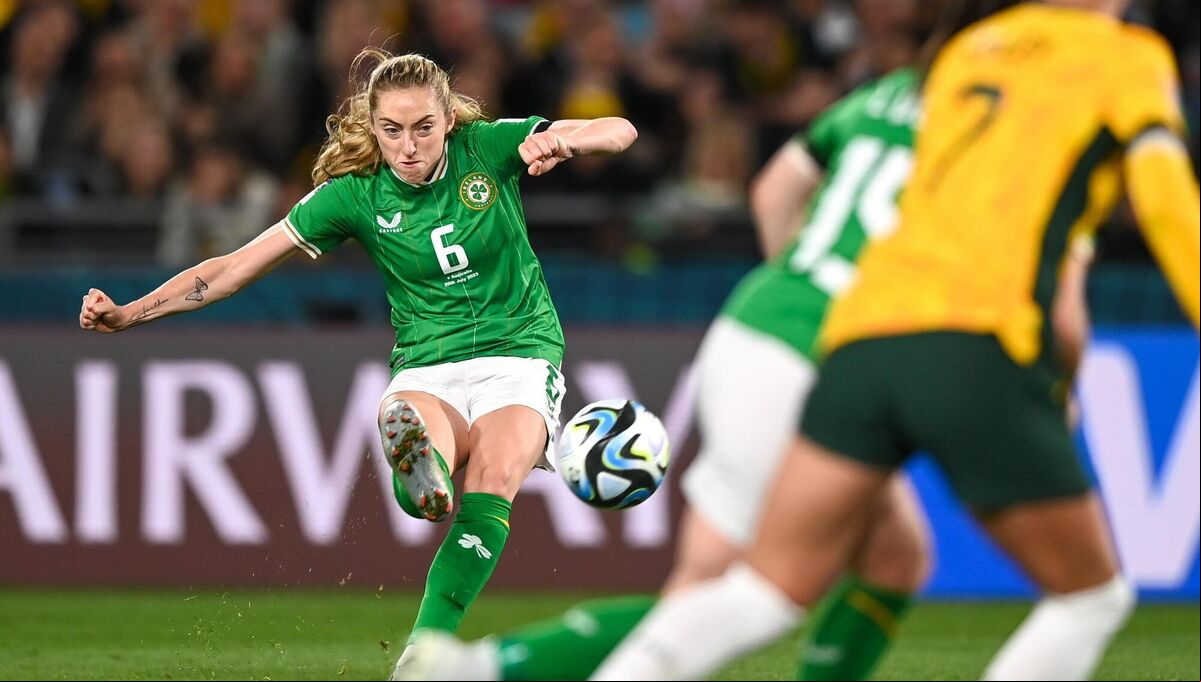 Megan Connolly of Republic of Ireland takes a free-kick late on in the FIFA Women's World Cup 2023 Group B match against Australia and Republic of Ireland at Stadium Australia in Sydney. Picture: Stephen McCarthy/Sportsfile Megan Connolly of Republic of Ireland takes a free-kick late on in the FIFA Women's World Cup 2023 Group B match against Australia and Republic of Ireland at Stadium Australia in Sydney. Picture: Stephen McCarthy/Sportsfile