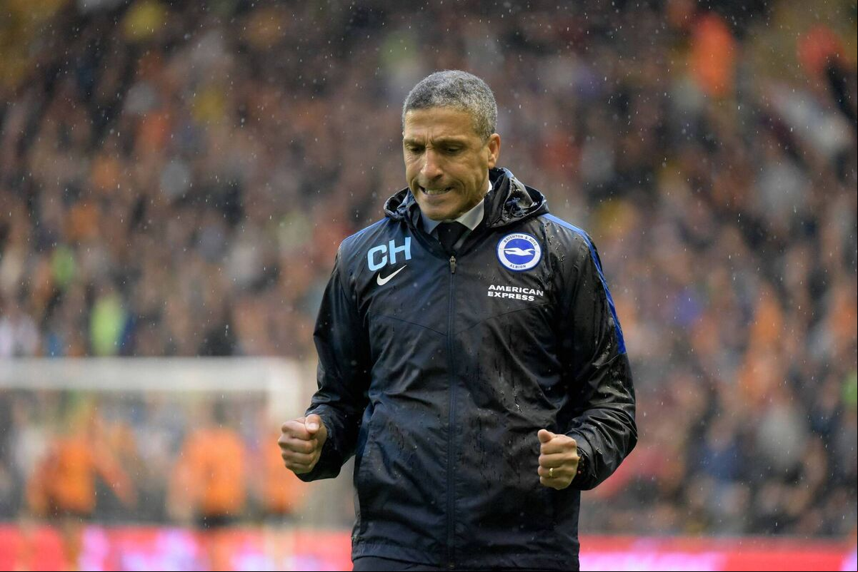 Brighton manager Chris Hughton celebrates the side's win in Molineux in 2017. Picture: Malcolm Couzens/Getty Images Brighton manager Chris Hughton celebrates the side's win in Molineux in 2017. Picture: Malcolm Couzens/Getty Images