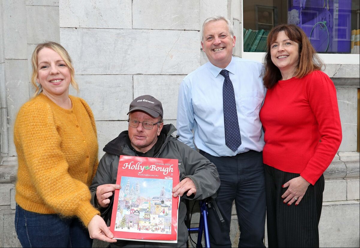 Echo Boy Dave Hogan with Fiona Foley, Illistrator from Toames Macroom Co. Cork, John Dolan, Editor Holly Bough & Features Editor The Echo and Grainne McGuinness, Editor The Echo, with the 2023 Holly Bough. Echo Boy Dave Hogan with Fiona Foley, Illistrator from Toames Macroom Co. Cork, John Dolan, Editor Holly Bough & Features Editor The Echo and Grainne McGuinness, Editor The Echo, with the 2023 Holly Bough.