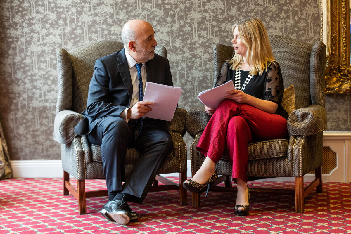 Governor of the Central Bank of Ireland Gabriel Makhlouf with President of Network Cork Ingrid Seim at the Network Ireland Cork lunch in the Metropole Hotel as part of the governors visit to Cork during 2023. Picture: Darragh Kane Governor of the Central Bank of Ireland Gabriel Makhlouf with President of Network Cork Ingrid Seim at the Network Ireland Cork lunch in the Metropole Hotel as part of the governors visit to Cork during 2023. Picture: Darragh Kane