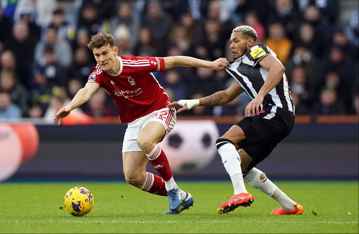 Nottingham Forest's Ryan Yates and Newcastle United's Joelinton (right) battle for the ball during the Premier League match at St. James' Park, Picture: Owen Humphreys/PA Wire Nottingham Forest's Ryan Yates and Newcastle United's Joelinton (right) battle for the ball during the Premier League match at St. James' Park, Picture: Owen Humphreys/PA Wire