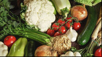 Mixed raw vegetables, view from above