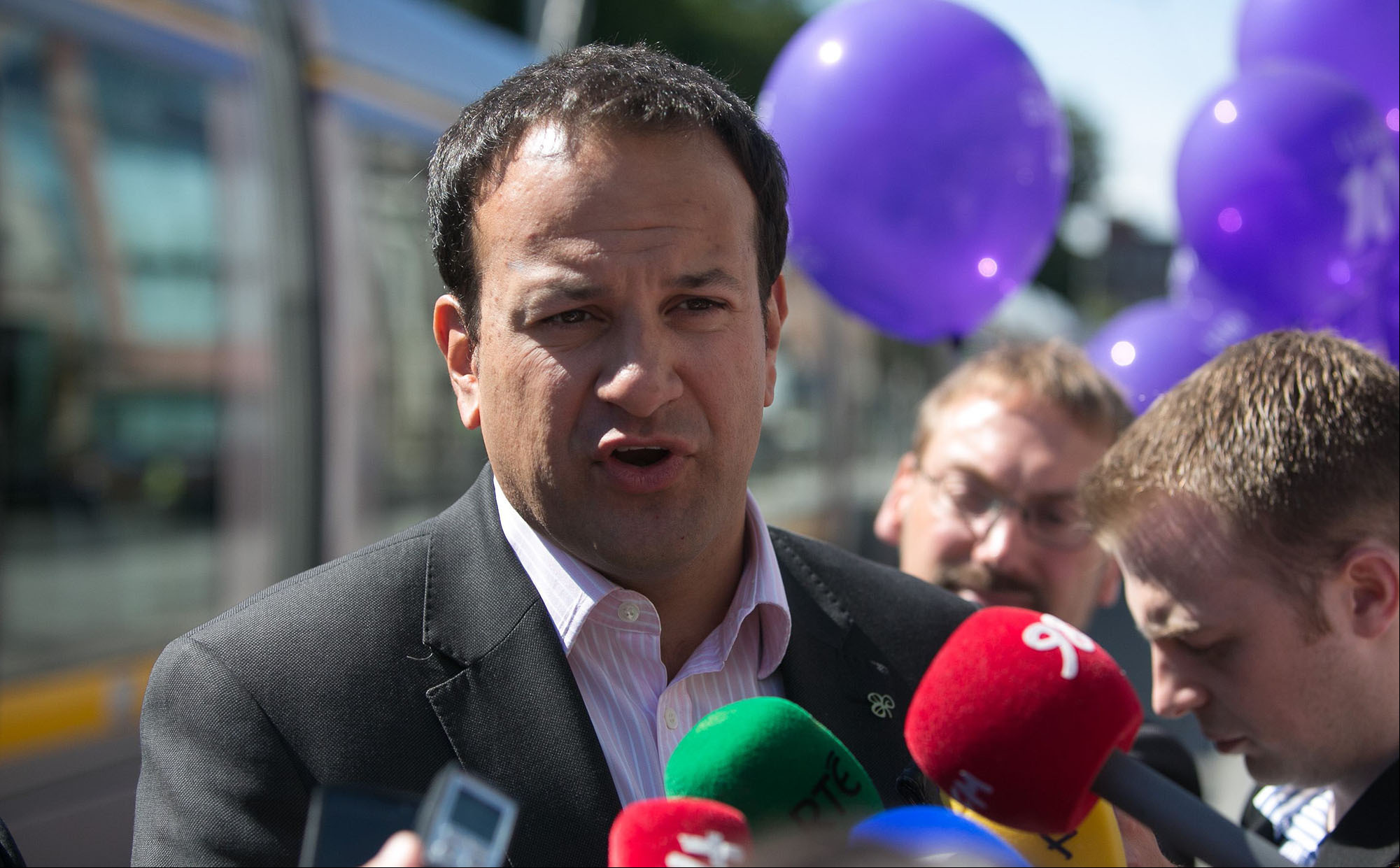 Minister for Transport, Tourism & Sport Leo Varadkar T.D. during the 10th anniversary of the opening of Luas on Saint Stephen’s Green Luas Stop, Dublin. June, 2014.