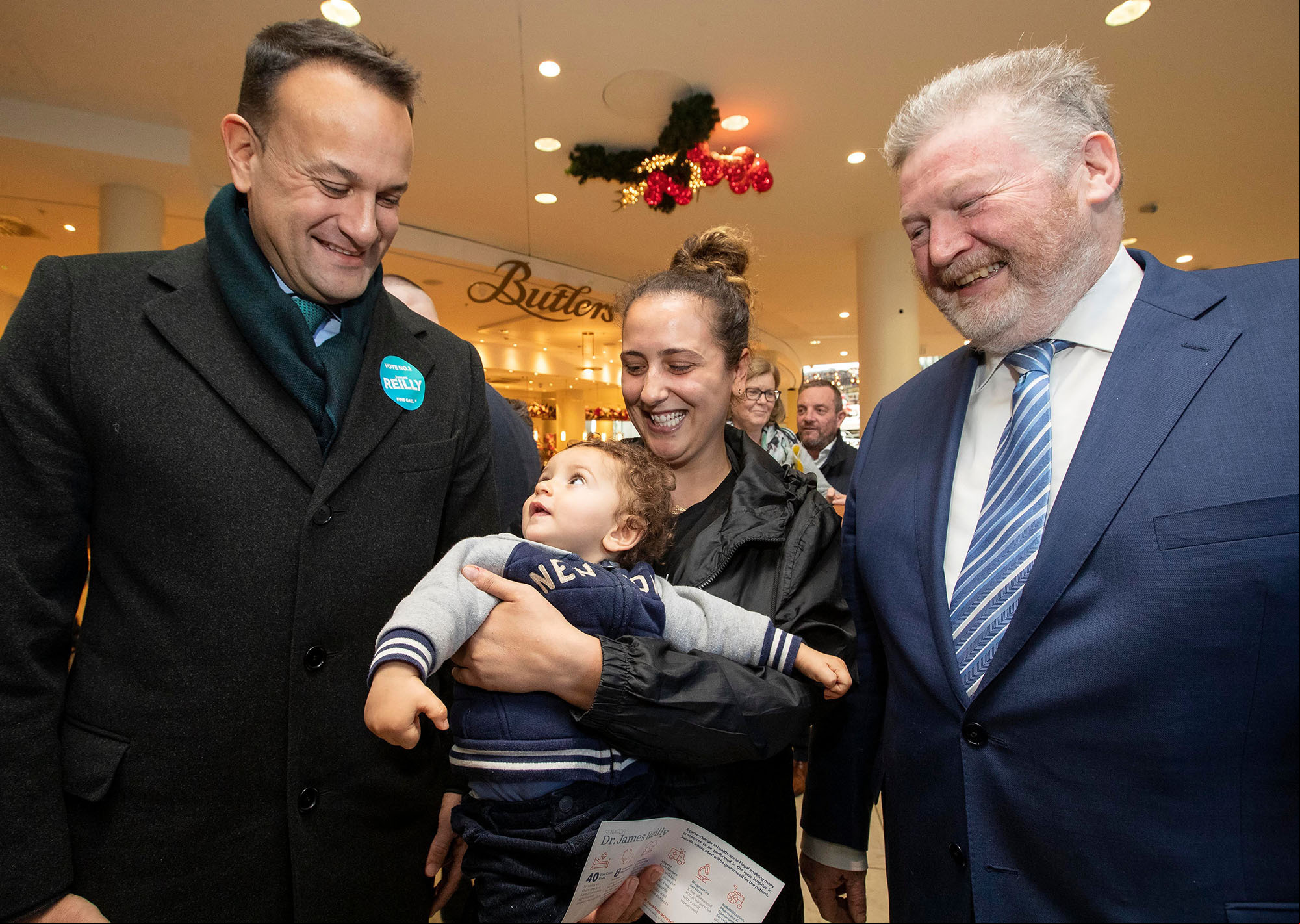 Taoiseach, Leo Varadkar pictured with 11 month Old Youness, and his mother, Iman Didi from Swords canvassing at The Pavillions Shopping Centre, Swords this afternoon with Fine Gael Bye Election Candidate Senator James Reilly. November, 2019.