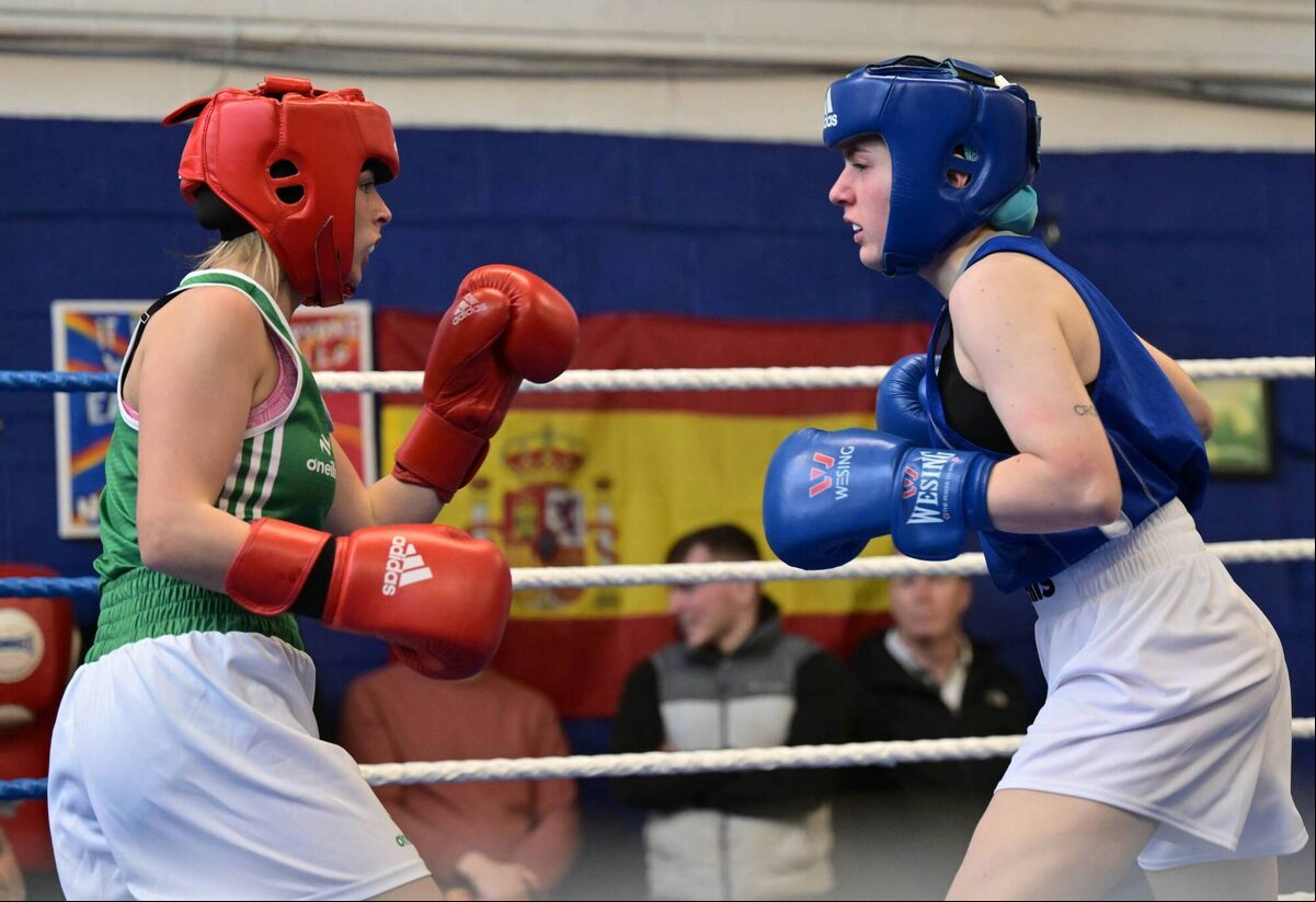 Nicole Aherne of Golden Gloves BC and Hannah Zaidan of Spartan BC in action during the Northside Boxing Club / Cork County Boxing Board senior tournament at Northside Boxing Club Nicole Aherne of Golden Gloves BC and Hannah Zaidan of Spartan BC in action during the Northside Boxing Club / Cork County Boxing Board senior tournament at Northside Boxing Club