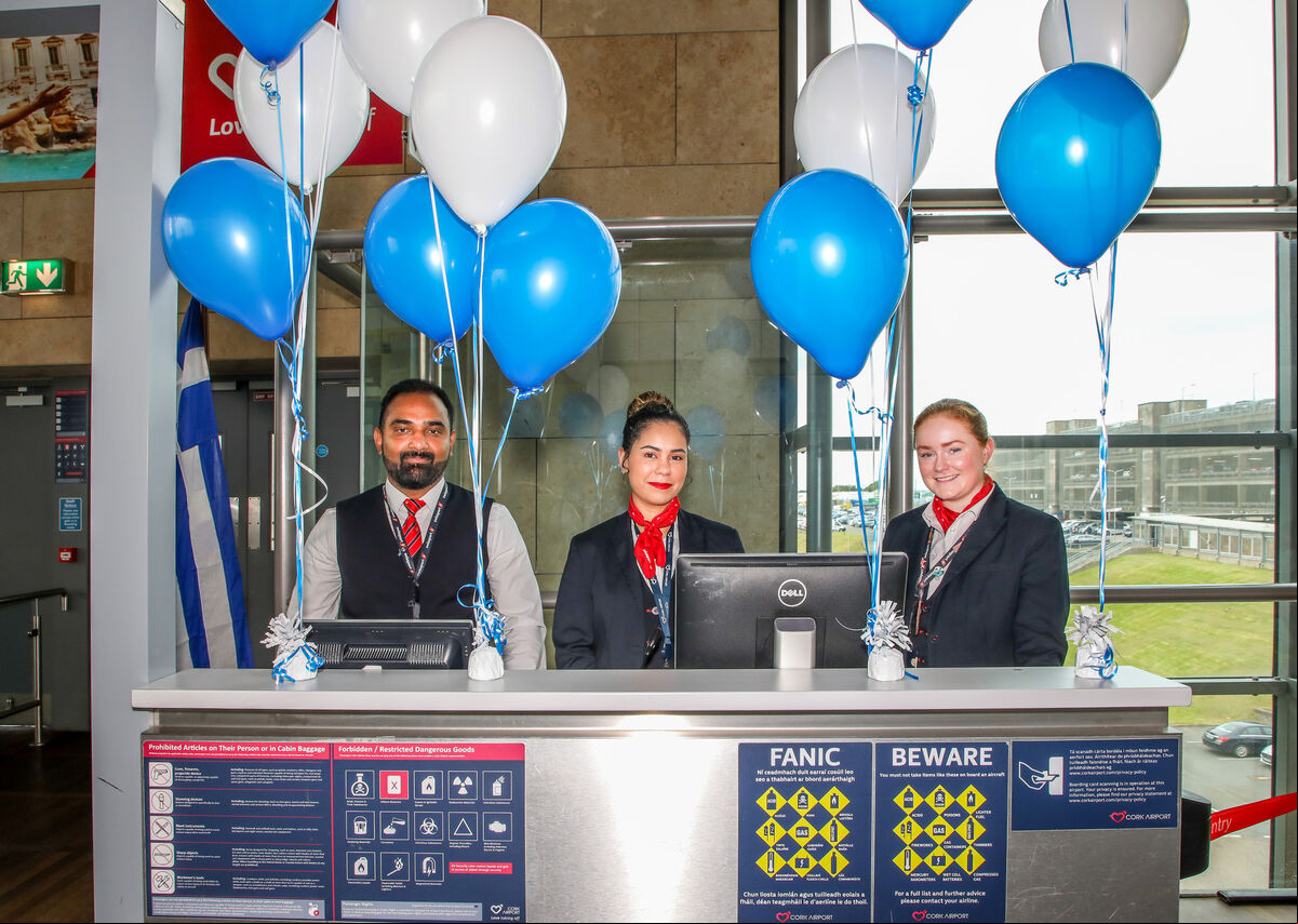 Swissport staff, Prajeesh Varkey, Eva Martins and Maeve O'Sullivan at the departure gate and about to board engers on to the inaugural Ryanair flight to Rhodes from Cork Airport. - Picture: David Creedon Swissport staff, Prajeesh Varkey, Eva Martins and Maeve O'Sullivan at the departure gate and about to board engers on to the inaugural Ryanair flight to Rhodes from Cork Airport. - Picture: David Creedon