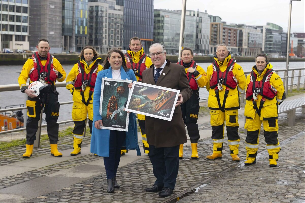 Laura O’Mahony (front left) helps launch two special stamps from An Post to mark the 200th anniversary of the RNLI in 2024. She and her dog Sam were rescued by the Crosshaven RNLI in 2010 when they got stuck in sand during a walk. Picture: Patrick Bowne Laura O’Mahony (front left) helps launch two special stamps from An Post to mark the 200th anniversary of the RNLI in 2024. She and her dog Sam were rescued by the Crosshaven RNLI in 2010 when they got stuck in sand during a walk. Picture: Patrick Bowne