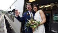 Watch: All aboard the love train as Cork couple catch the train to their own wedding
