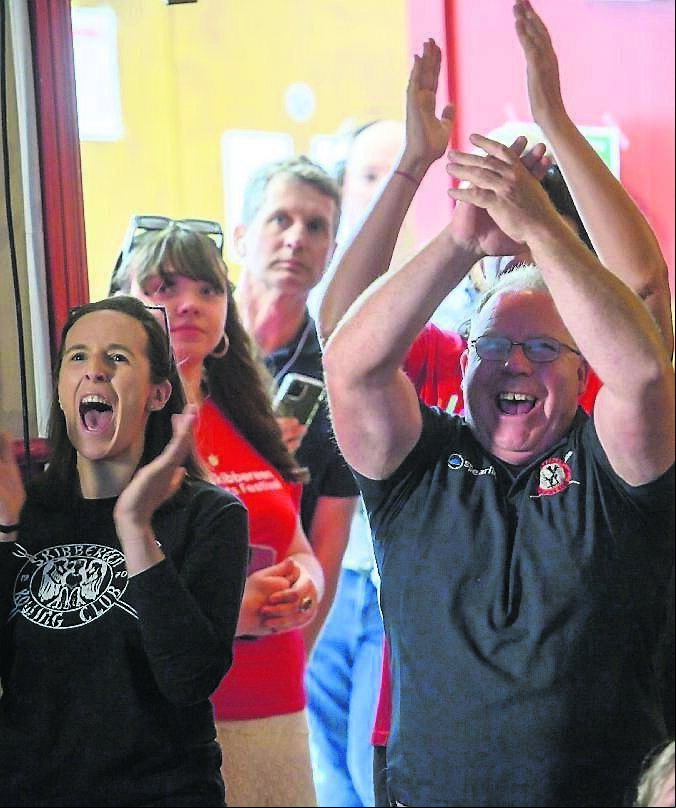 Denise Walsh and TJ Ryan watching Paul O’Donovan and Fintan McCarthy win gold in the lightweight men’s double sculls Olympic final at the Town Hall, Skibbereen, Cork. Picture Dan Linehan Denise Walsh and TJ Ryan watching Paul O’Donovan and Fintan McCarthy win gold in the lightweight men’s double sculls Olympic final at the Town Hall, Skibbereen, Cork. Picture Dan Linehan