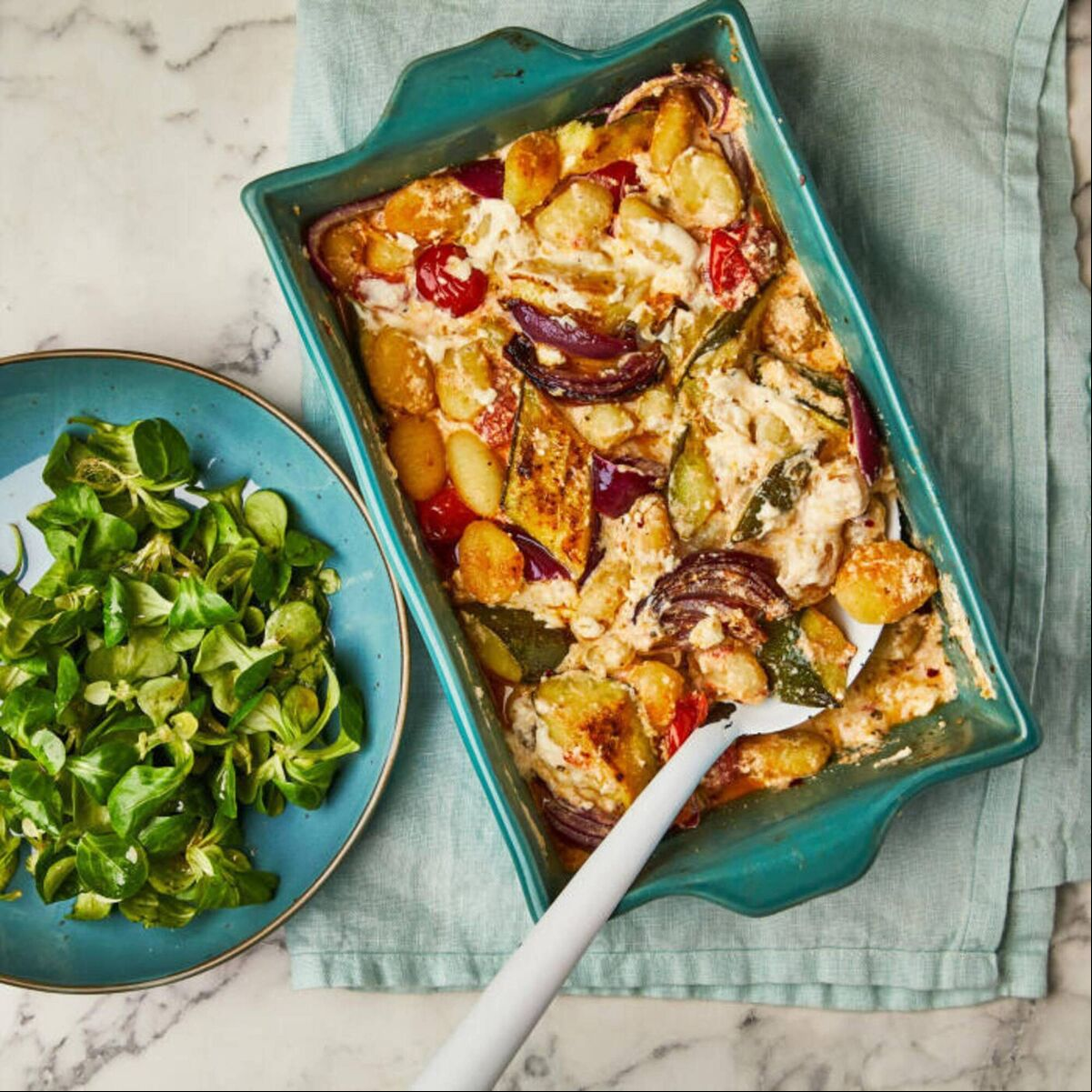 All-in-one honey-baked Greek cheese and crispy gnocchi. All-in-one honey-baked Greek cheese and crispy gnocchi.