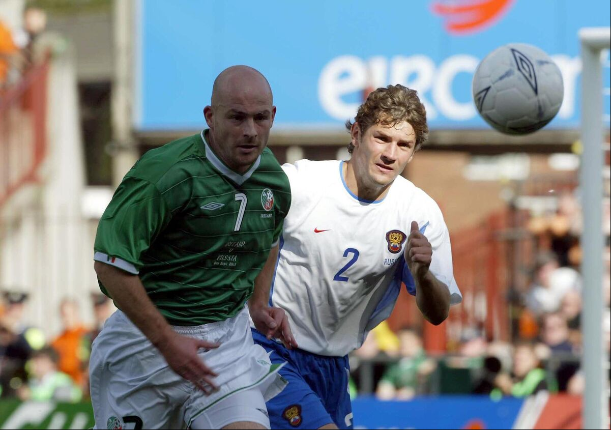Ireland's Lee Carsley breaks from Russia's Dmitry Sennikov during a European Championships qualifier in 2003. Picture: INPHO/Lorraine O'Sullivan Ireland's Lee Carsley breaks from Russia's Dmitry Sennikov during a European Championships qualifier in 2003. Picture: INPHO/Lorraine O'Sullivan