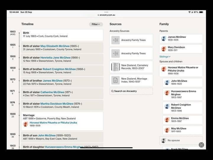 John McGhee and Mary Davidson Timeline/ Family tree
