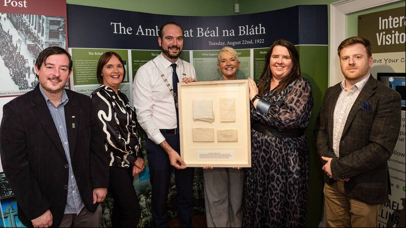 Handkerchief belonging to Michael Collins goes on display in Cork Handkerchief belonging to Michael Collins goes on display in Cork