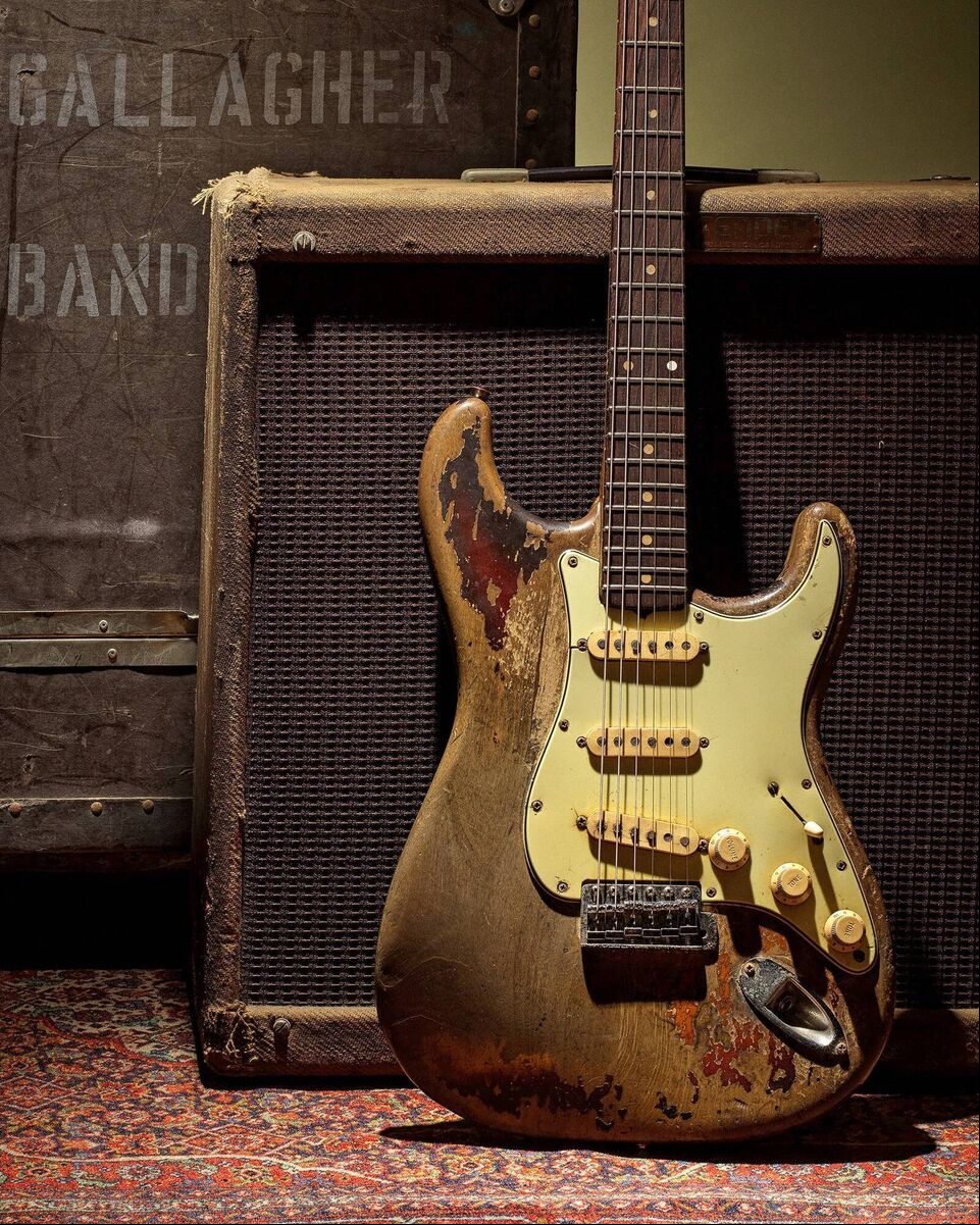 Rory Gallaher's 1961 Fender Stratocaster electric guitar, which was bought at auction in London last Thursday by Live Nation Gaiety for £700,000 (€840,000) Picture: Bonhams.com. Rory Gallaher's 1961 Fender Stratocaster electric guitar, which was bought at auction in London last Thursday by Live Nation Gaiety for £700,000 (€840,000) Picture: Bonhams.com.