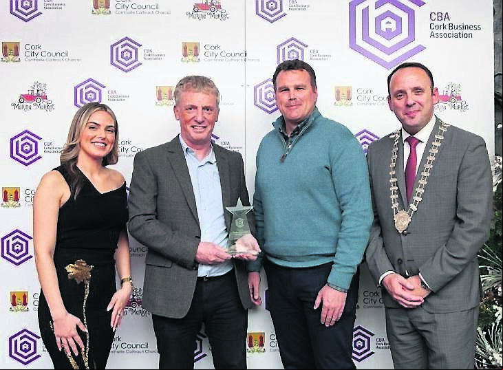 Overall Judges’ Choice award winners for redevelopment of the former Moore’s Hotel, Will Leahy and Conor Nolan of Elliott Group, presented by Maryann Hegarty of Urban Green Private, with Aaron Mansworth. Pic: Diane Cusack Overall Judges’ Choice award winners for redevelopment of the former Moore’s Hotel, Will Leahy and Conor Nolan of Elliott Group, presented by Maryann Hegarty of Urban Green Private, with Aaron Mansworth. Pic: Diane Cusack