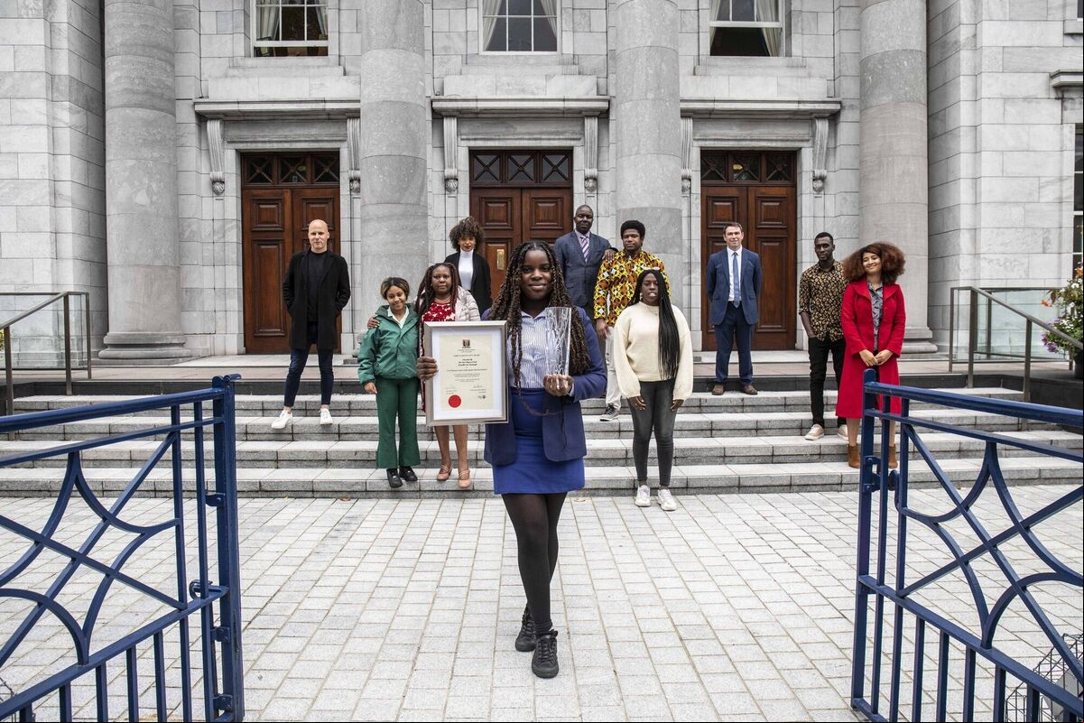 Aaliyah Onog with fellow young leaders from Cork Migrant Centre who were honoured with the first Cork Learning City Award on Irish Learning Cities Day, in September, 2020. Picture: Clare Keogh Aaliyah Onog with fellow young leaders from Cork Migrant Centre who were honoured with the first Cork Learning City Award on Irish Learning Cities Day, in September, 2020. Picture: Clare Keogh