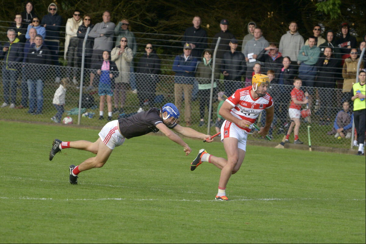 Pictured at Ballymartle at the Co-op Superstores Senior Cork Hurling championship is Blarney's goalkeeper Paul Hallissey attempting to block the advance of Courcey Rovers' Sean Twomey. Picture: Denis Boyle Pictured at Ballymartle at the Co-op Superstores Senior Cork Hurling championship is Blarney's goalkeeper Paul Hallissey attempting to block the advance of Courcey Rovers' Sean Twomey. Picture: Denis Boyle