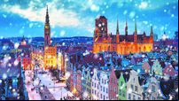 Beautiful old town in Gdansk at winter dusk